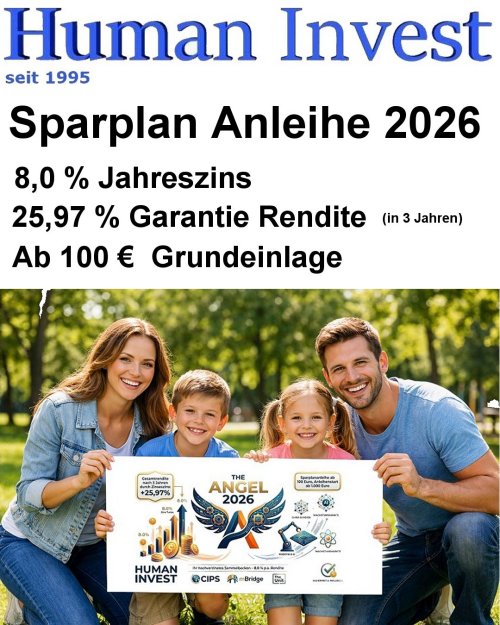 Human Invest Anleihe Aktion 2026 – The Angel Sparplan